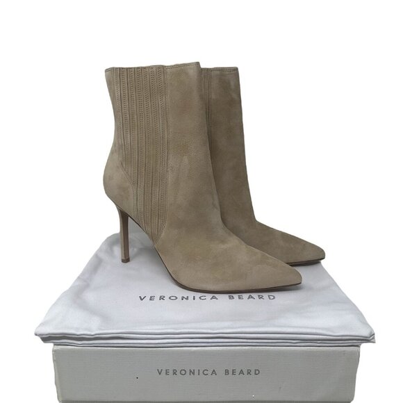 New Veronica Beard Lisa 95mm Sand Suede Leather Pointed Toe Chelsea Boots Size 8 - Picture 11 of 13